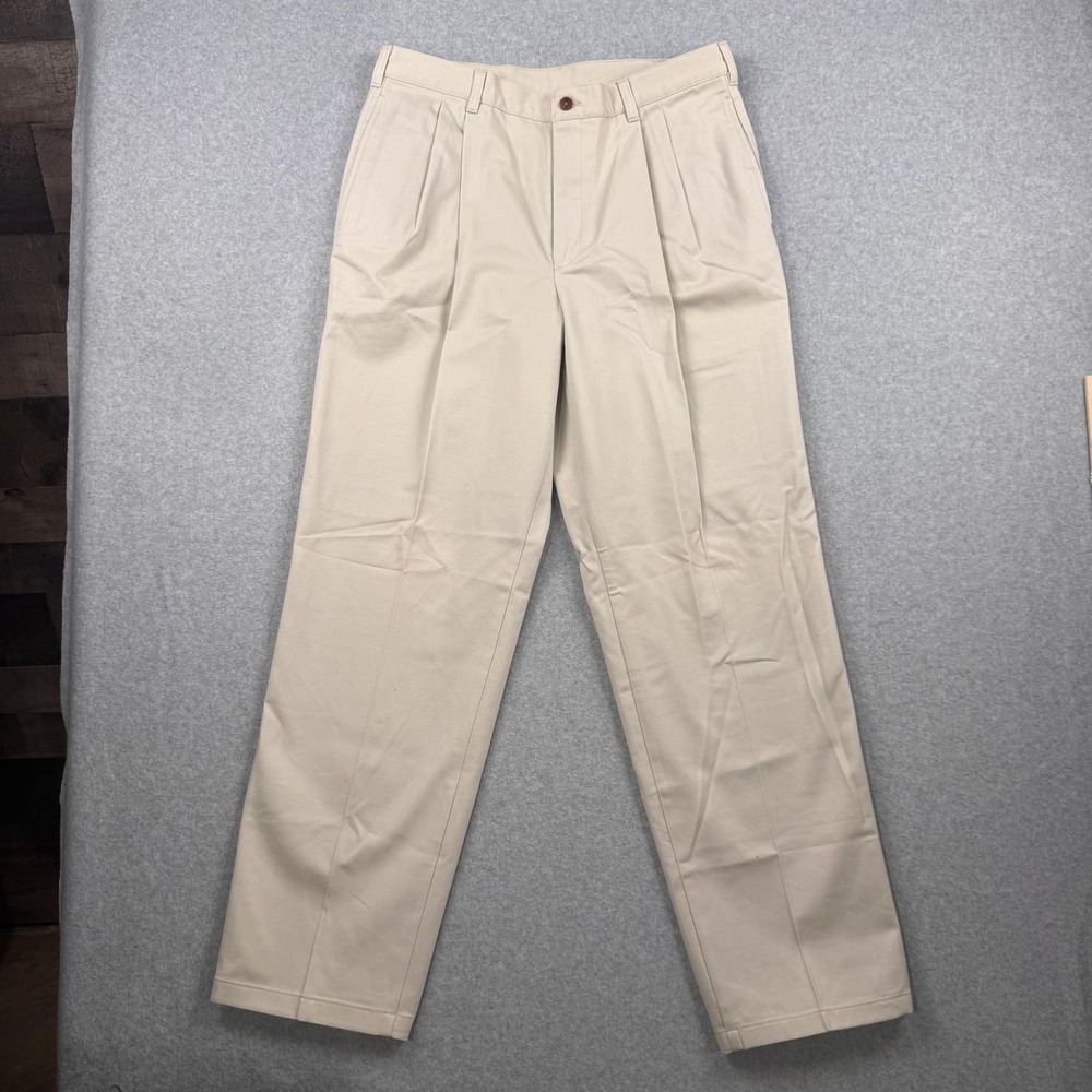 Farah Pants Mens 36x32 Beige Khaki Stain Free Classic Fit Pleated Front‎ NEW